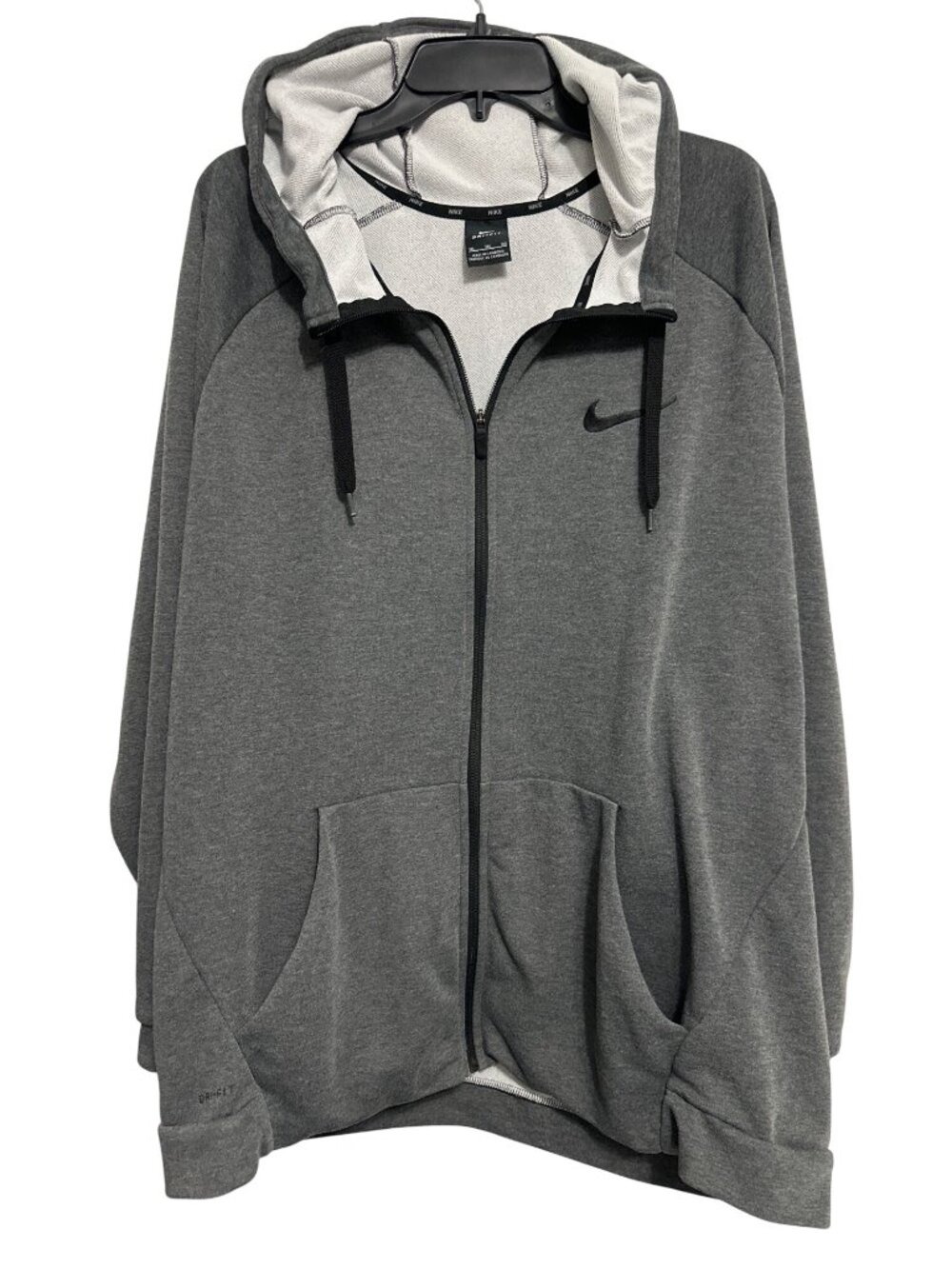 Nike Dri-Fit Gray Full-Zip Hoodie 3XL With Pockets Drawstring Hood Comfortable